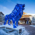 Outdoor art life size fiberglass animal sculpture geometric resin lion statue